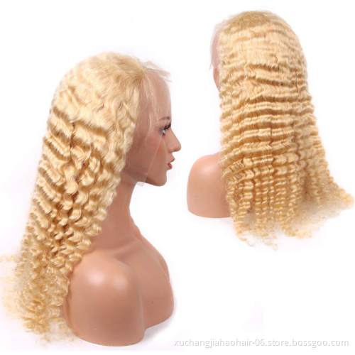 Cheap 40 inch human hair 613 virgin blonde deep wave  full lace wig with baby hair 360 HD lace frontal wigs for black women